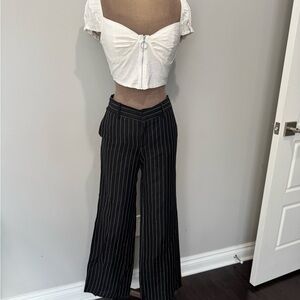 Zara basic Black Pinstripe Wide Leg Pants with a SHEIN white top